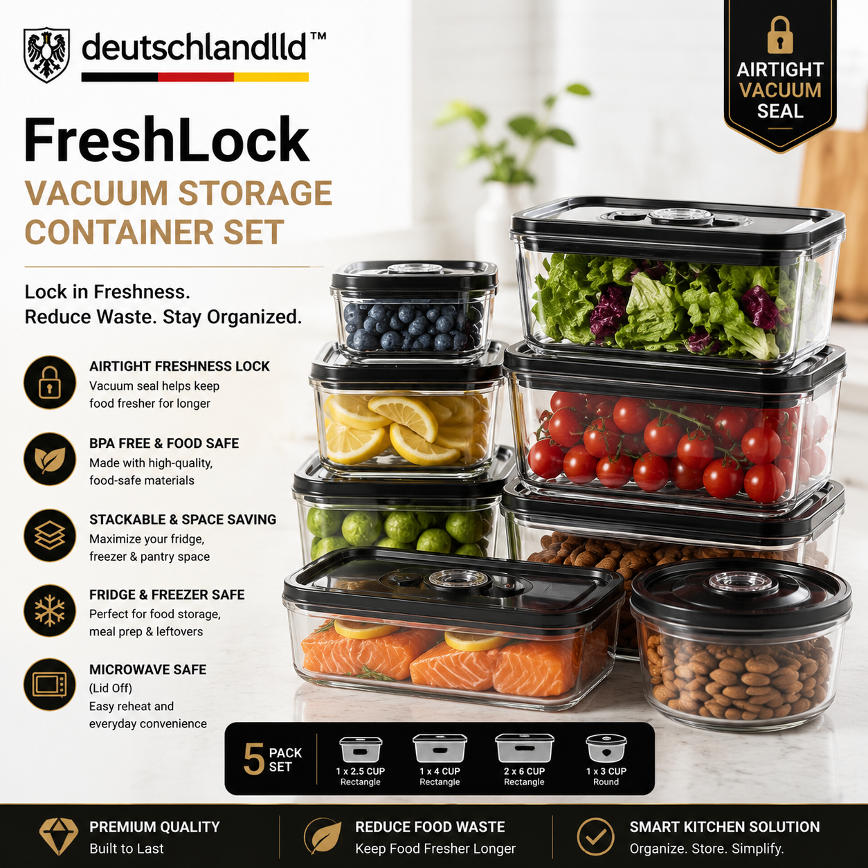 deutschlandlld™ FreshLock Vacuum Storage Container Set